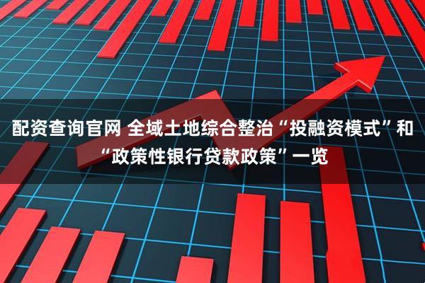配资查询官网 全域土地综合整治“投融资模式”和“政策性银行贷款政策”一览