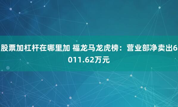 股票加杠杆在哪里加 福龙马龙虎榜：营业部净卖出6011.62万元